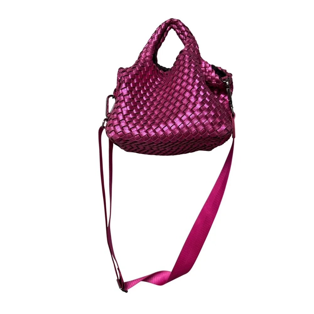 Naghedi St. Barths Mini Tote Womens Metallic Pink Woven Neoprene Crossbody EUC